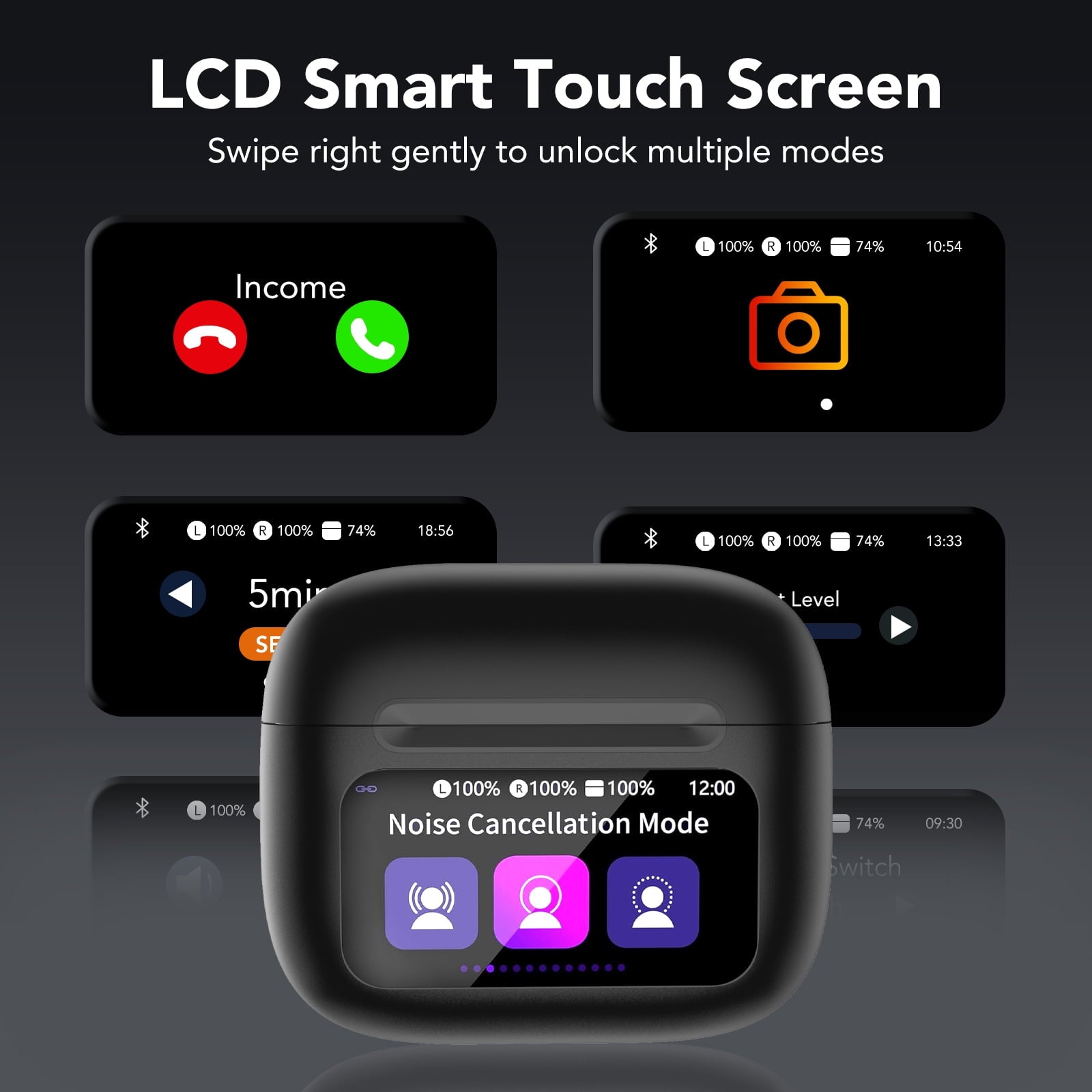 Touch Screen Wireless Earbuds Bluetooth Headphones with 50H Playtime, Noise Cancelling Headphones with Mic IPX7 Waterproof in Ear Earphones for Pad Android/iOS Phones Gifts for Women Men, Black