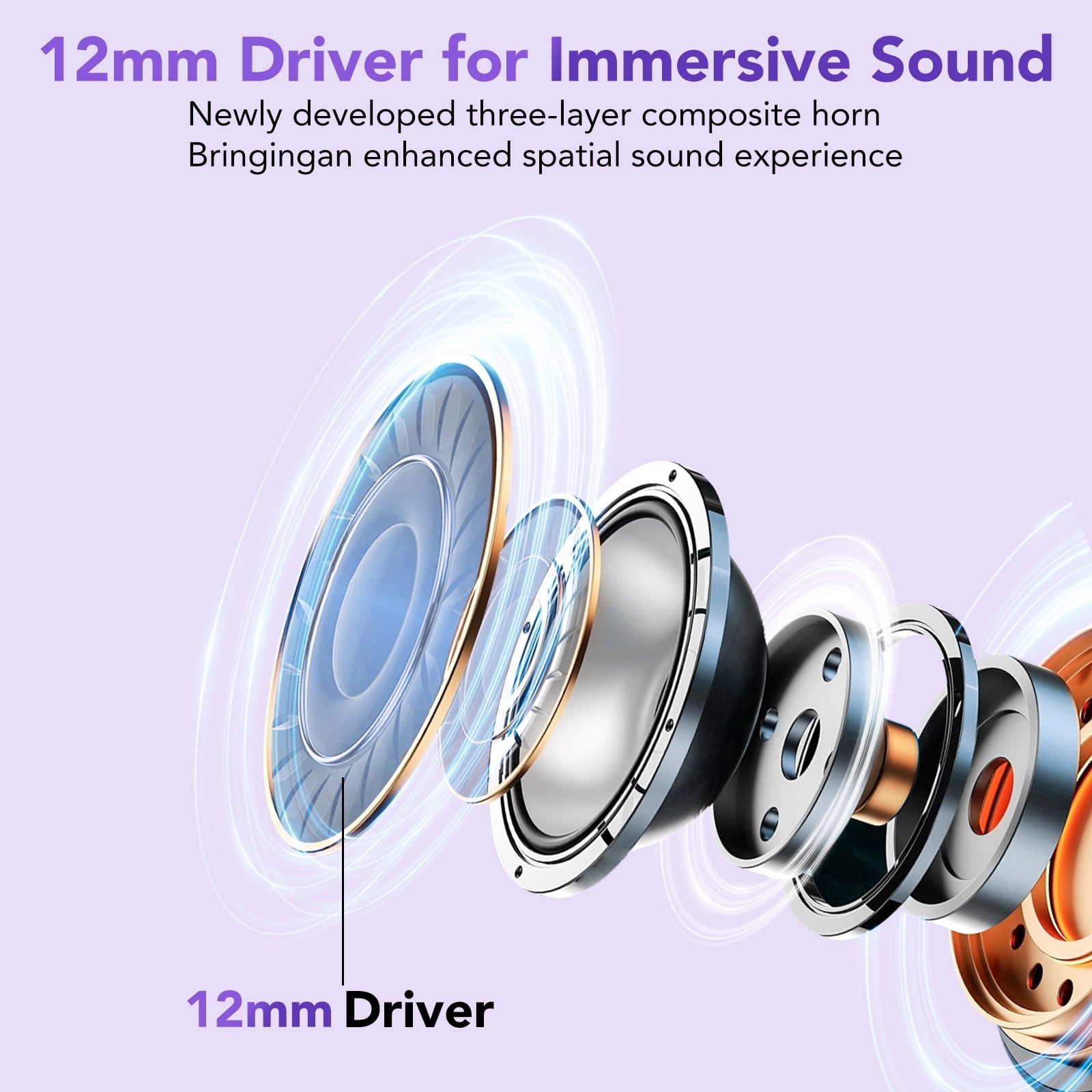Open Ear Earbuds, Wireless Earbuds, Bluetooth Headphones with Mic, Adaptive Noise Cancelling Calls, Bluetooth 5.4, 50H Playtime, Light Weight, Clip On Earbuds for Workout/Running (Purple)
