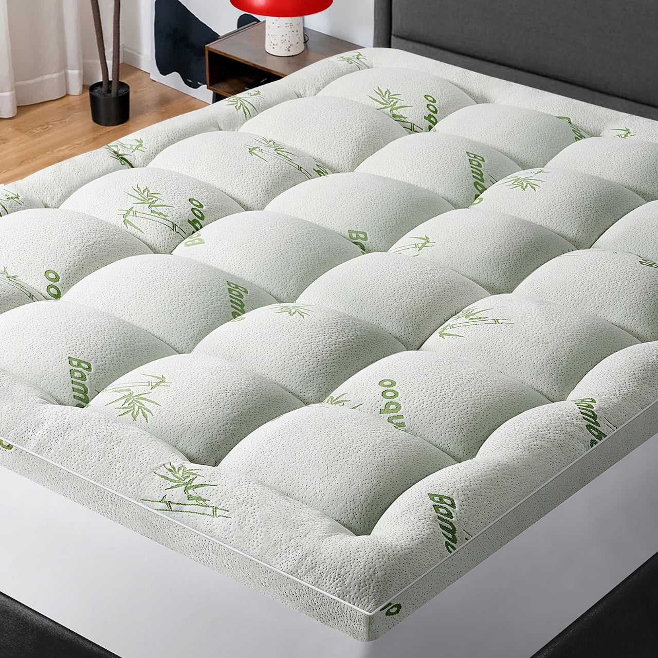 Mattress Topper King Size Bed,Bamboo Extra Thick Mattress Pad Cover Soft Plush Noiseless Down Alternative Fill,with 8-21" Deep Pocket