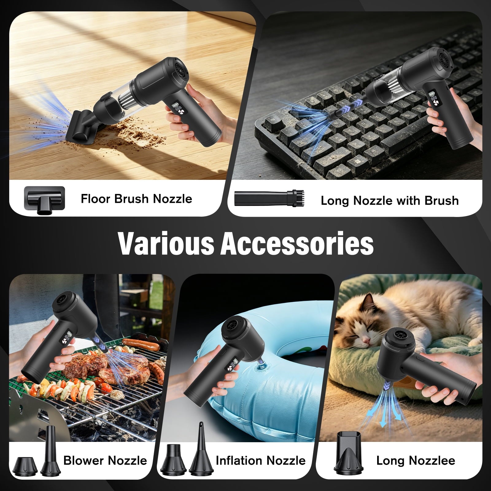 Cordless Car Vacuum with LED Display Screen, 180000RPM 2-in-1 Handheld Vacuum & Air Duster, 120W Brushless Motor, Multi-Nozzles for Car Home Office Pet Hair