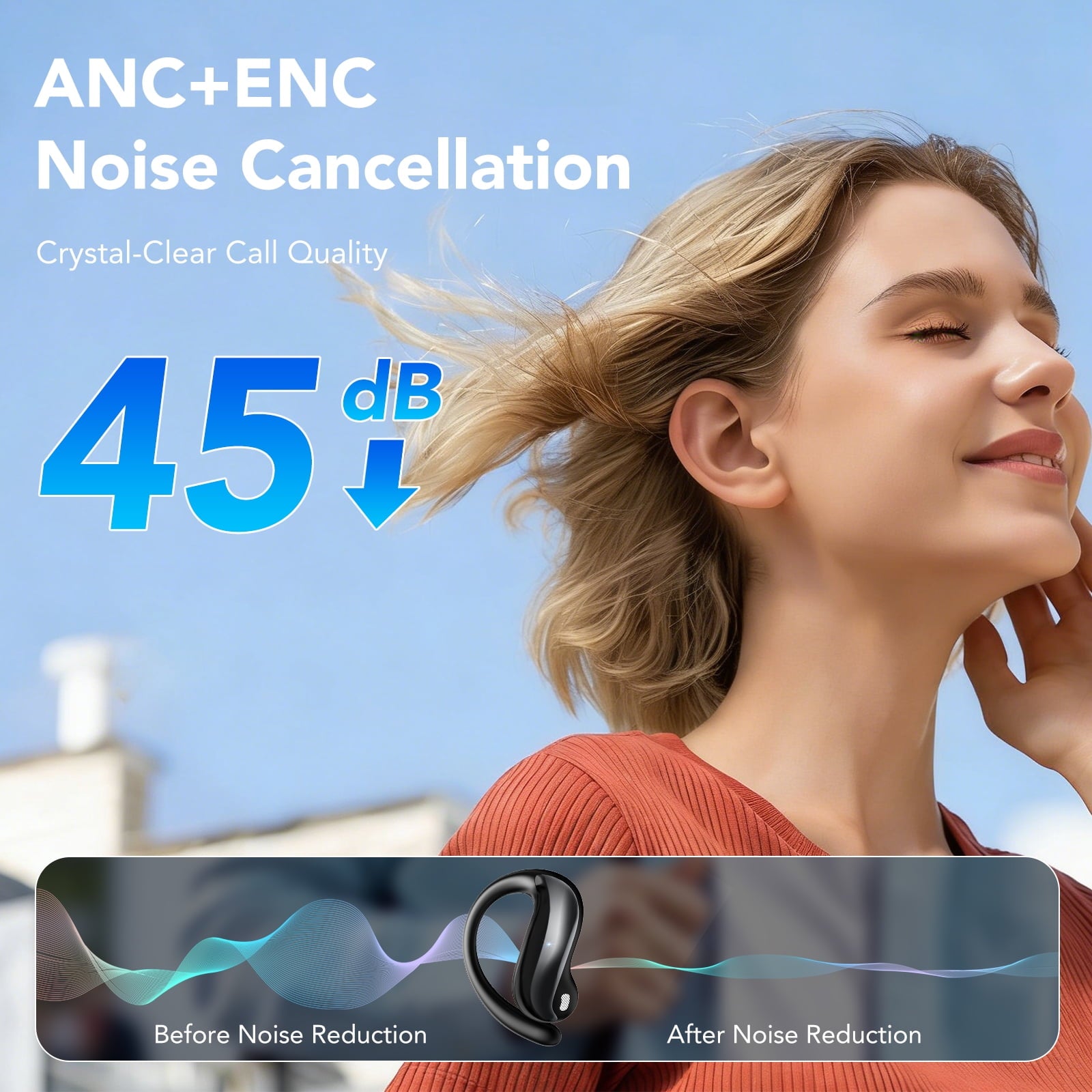 Open Ear Earbuds, Bluetooth 6.0 Wireless Earbuds with Ear Hooks, 64Hrs Playtime Bluetooth Headphones, HD Stereo Bass Over Ear Earphones, IP8 Waterproof Ear Buds for Workout/Running, Black