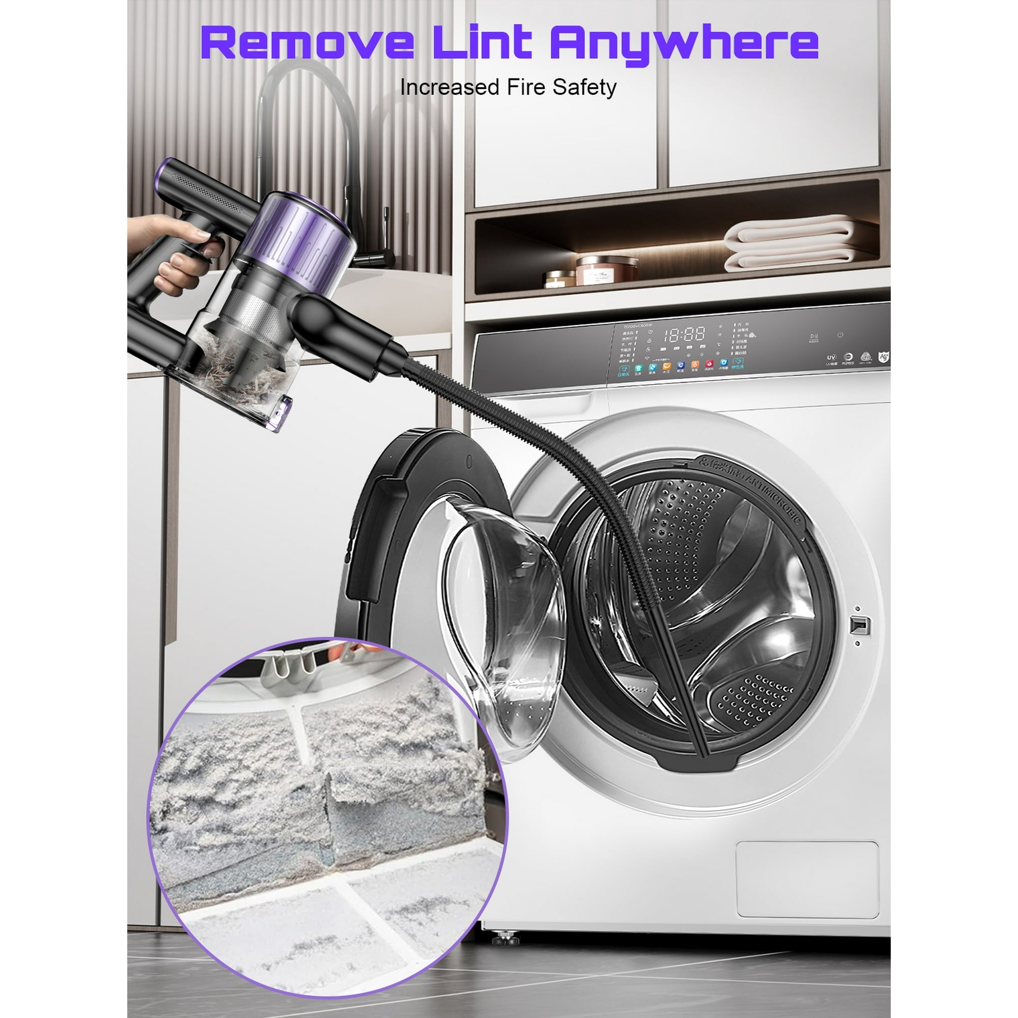 SUXIANGVAC Cordless Vacuum Cleaner, 40Kpa 8 in 1 Lightweight, Anti-Tangle Brush with Green Light, Violet